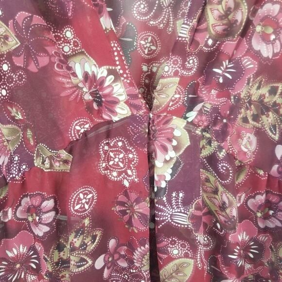 DUO MATERNITY SIZE L. 100% POLYESTER. BEAUTIFUL BURGANDY FLORAL W/SATIN LIKE HEM - Picture 7 of 15